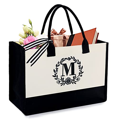 Personalized Initial Canvas Tote Bag for Women