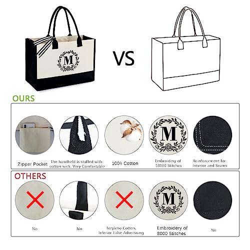 Personalized Initial Canvas Tote Bag for Women