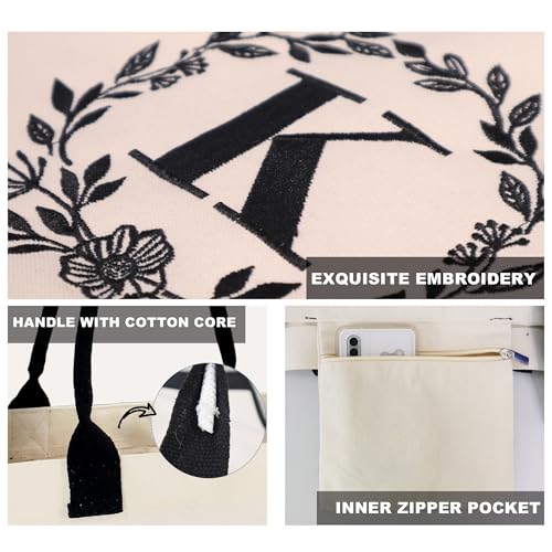 Personalized Initial Canvas Tote Bag for Women