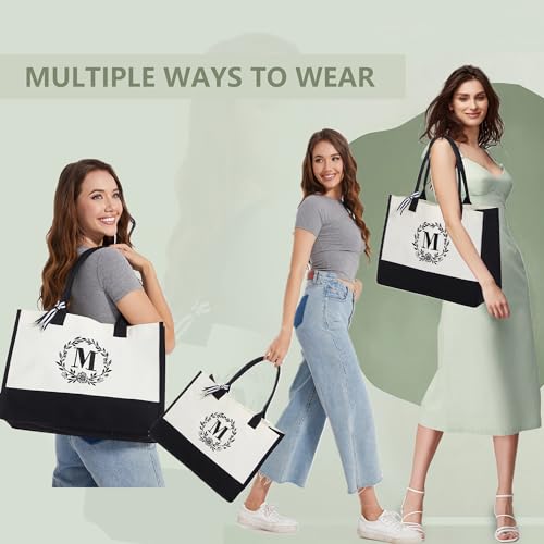 Personalized Initial Canvas Tote Bag for Women