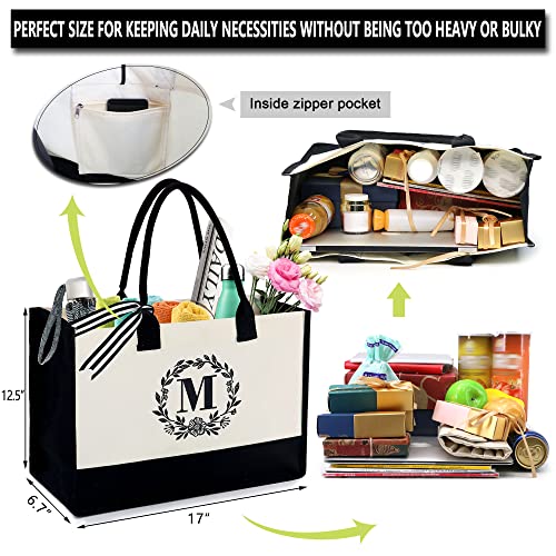 Personalized Initial Canvas Tote Bag for Women
