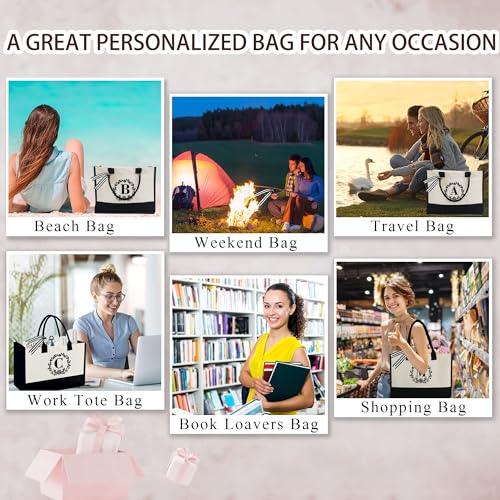 Personalized Initial Canvas Tote Bag for Women