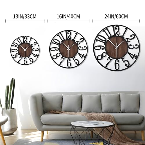 Large Silent Rustic Wall Clock for Home Decor