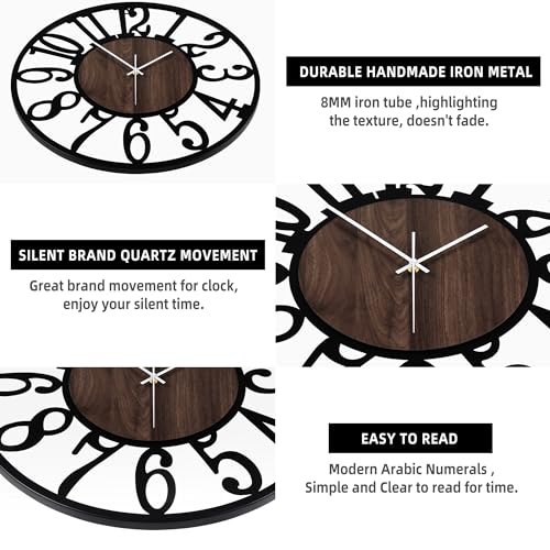 Large Silent Rustic Wall Clock for Home Decor