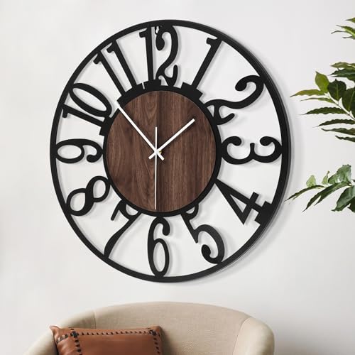 Large Silent Rustic Wall Clock for Home Decor