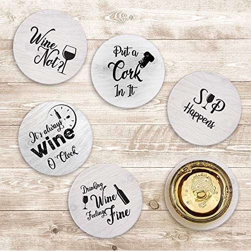 Funny Sayings Coasters - 6 Pcs Gift Set, Wine Lovers