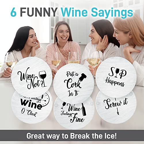 Funny Sayings Coasters - 6 Pcs Gift Set, Wine Lovers