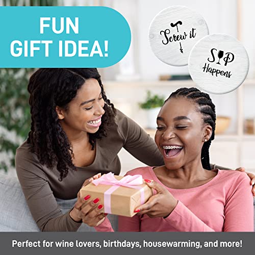 Funny Sayings Coasters - 6 Pcs Gift Set, Wine Lovers