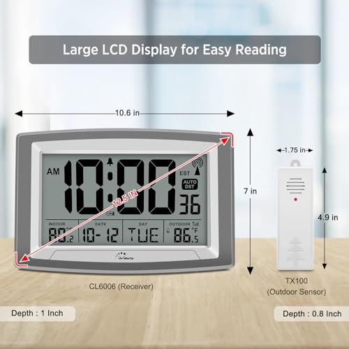Large Display Atomic Clock with Indoor/Outdoor Temperature