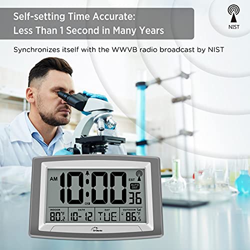 Large Display Atomic Clock with Indoor/Outdoor Temperature