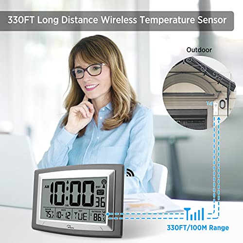 Large Display Atomic Clock with Indoor/Outdoor Temperature