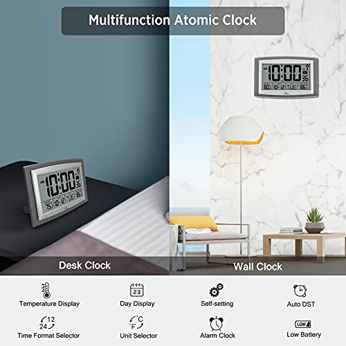 Large Display Atomic Clock with Indoor/Outdoor Temperature