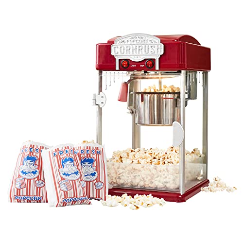 Vintage Popcorn Popper Machine with Nonstick Kettle (Red)