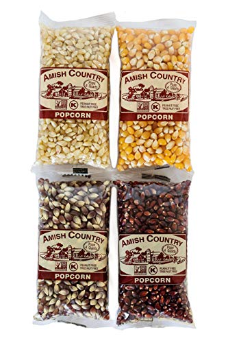 4-4 oz Bags | Popcorn Kernel Variety Sampler | Baby White, Red, Medium Yellow and Purple Popcorn Kernels