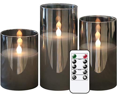 Gray Glass Flameless LED Candles - Set of 3