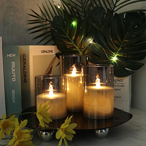 Gray Glass Flameless LED Candles - Set of 3