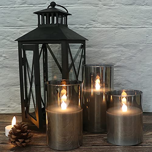Gray Glass Flameless LED Candles - Set of 3