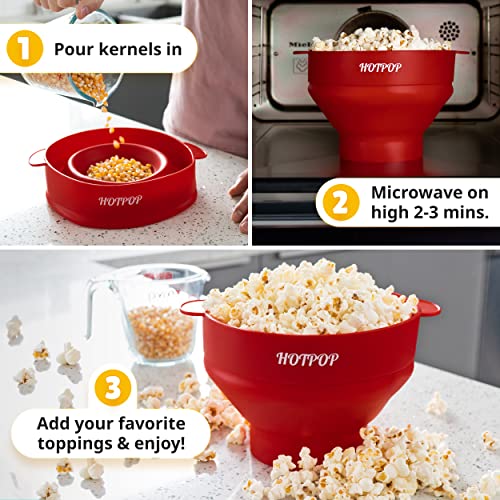 Hotpop Microwave Popcorn Popper, Silicone, Collapsible Bowl - Cherry