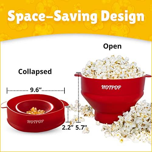 Hotpop Microwave Popcorn Popper, Silicone, Collapsible Bowl - Cherry