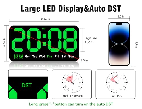 Plum Triangle Digital Wall Clock, 9.5 Inch, LED Alarm