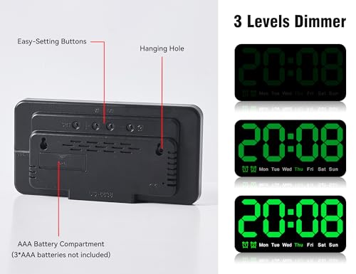 Plum Triangle Digital Wall Clock, 9.5 Inch, LED Alarm