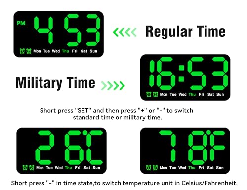 Plum Triangle Digital Wall Clock, 9.5 Inch, LED Alarm