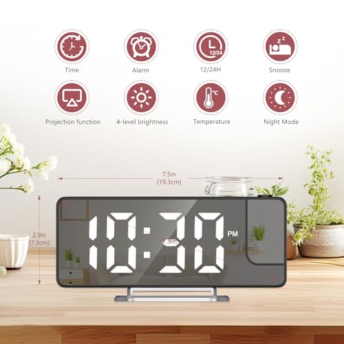 Projection Alarm Clock with Rotatable Projector and Large Display