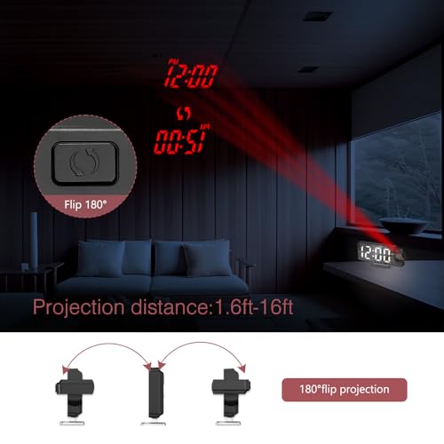 Projection Alarm Clock with Rotatable Projector and Large Display