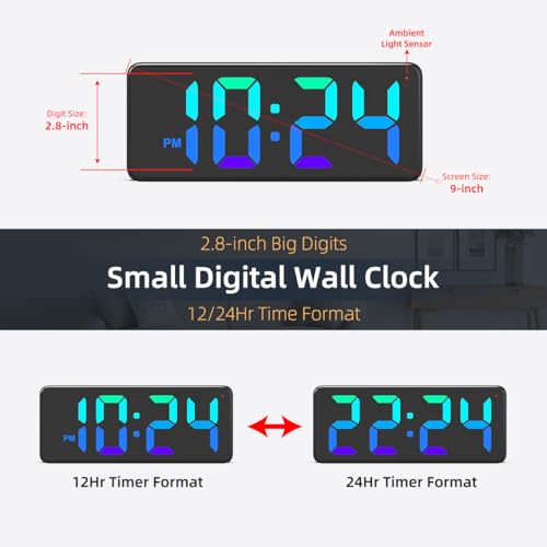 XUANZIT LED Digital Wall Clock with RGB Display