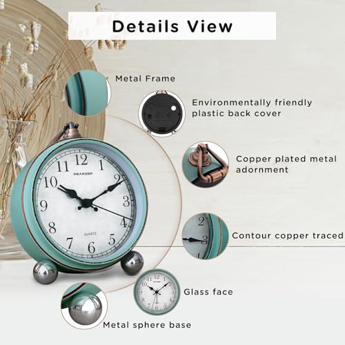 Peakeep 4" Retro Analog Alarm Clock - Desk/Table Gift