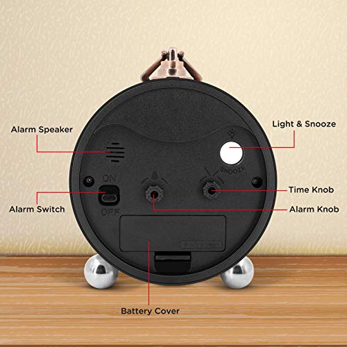 Peakeep 4" Retro Analog Alarm Clock - Desk/Table Gift