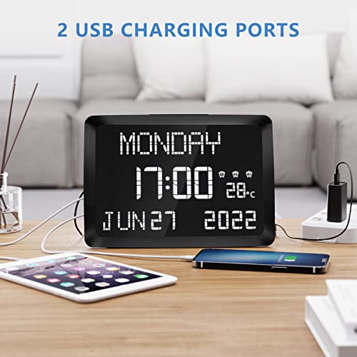 Large Display Digital Wall Clock with Calendar and Temperature