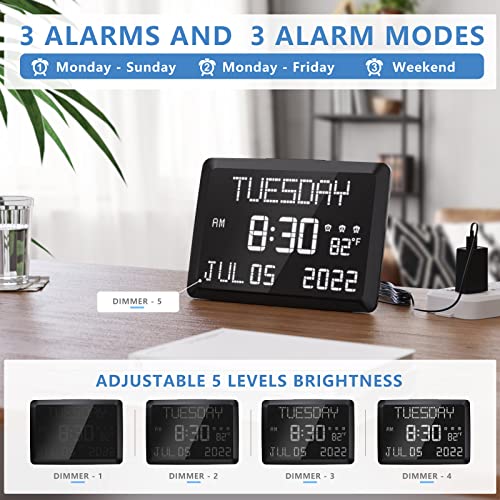 Large Display Digital Wall Clock with Calendar and Temperature
