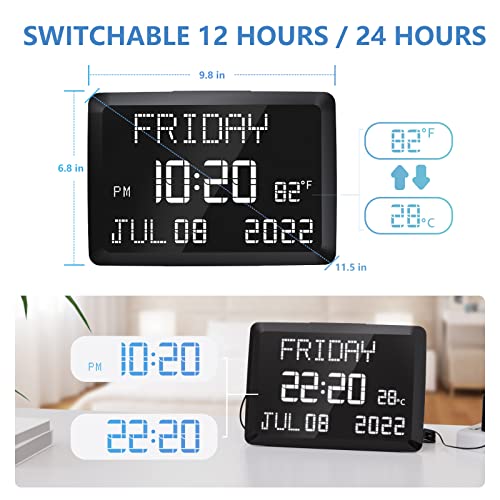 Large Display Digital Wall Clock with Calendar and Temperature
