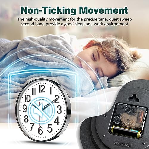 12" Non-Ticking Wall Clock with Stereoscopic Dial