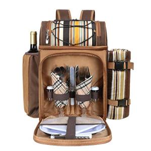 Picnic Backpack for 2 with Insulated Cooler & Wine Holder