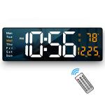 Large Digital Wall Clock with Remote Control (Orange)