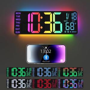 Large Display Digital Wall Clock with RGB Remote Control