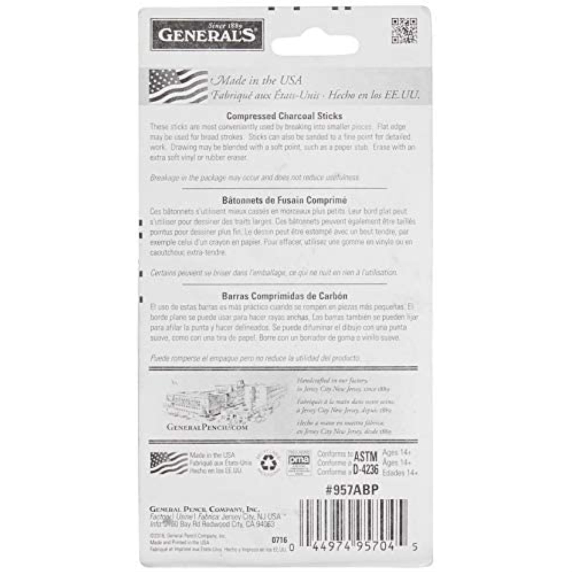 General Pencil Compressed Charcoal Set, Black, 4/Pkg.