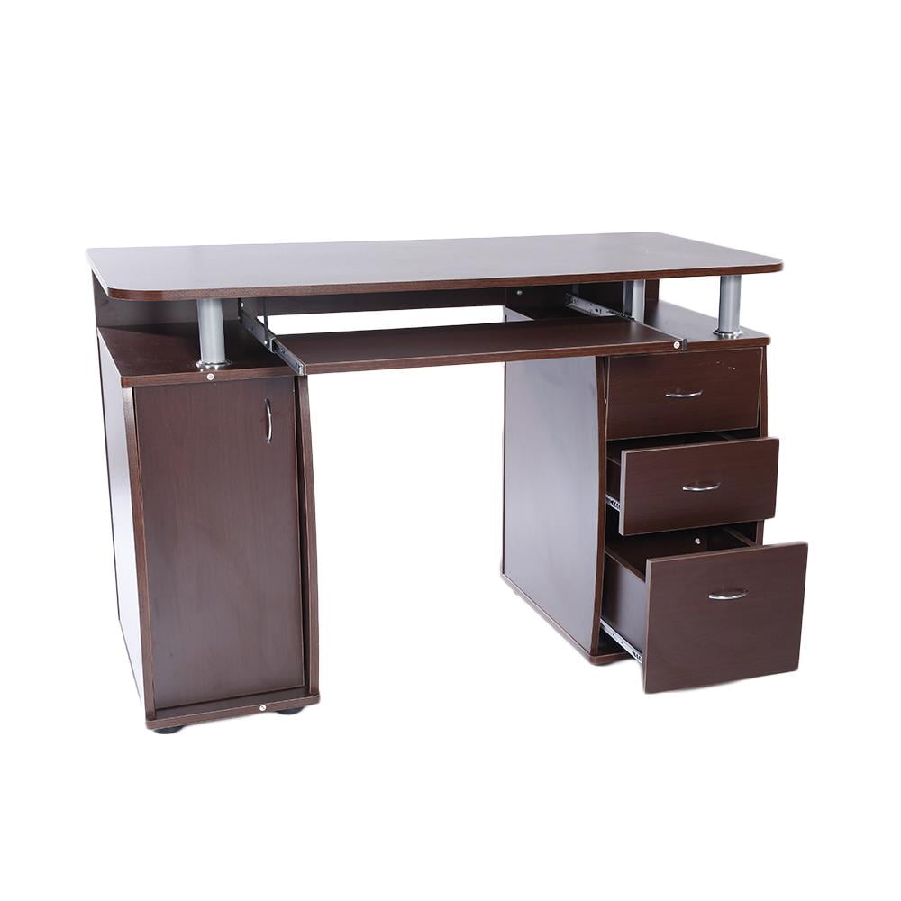 Brown Computer Desk with Bookcase and Drawers