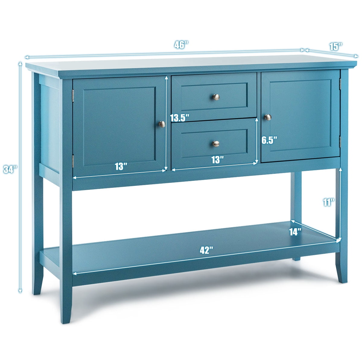 Blue Wooden Sideboard with Drawers & Storage Cabinets