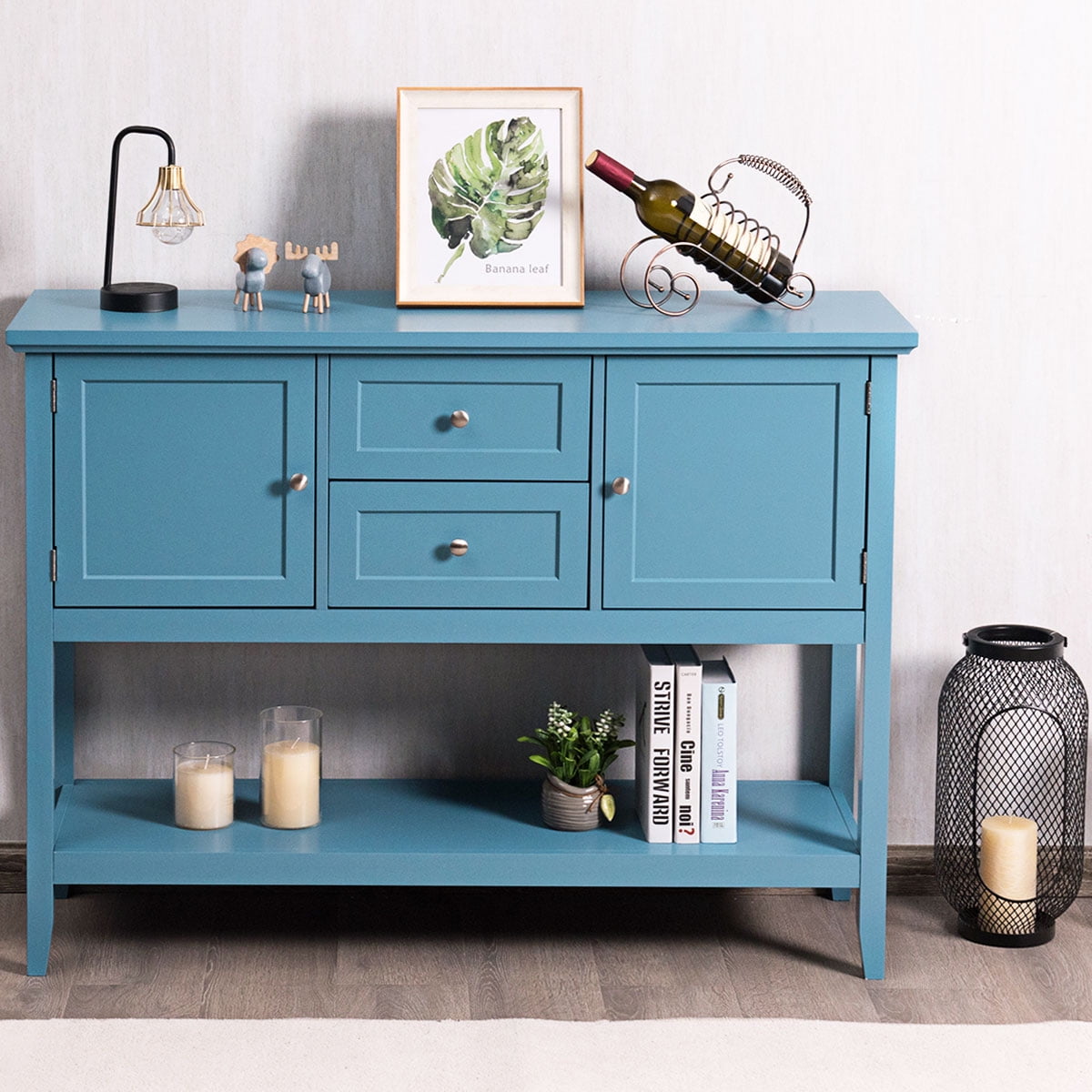 Blue Wooden Sideboard with Drawers & Storage Cabinets