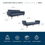 Blue Linen Sofa Bed with Wooden Legs