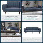 Blue Linen Sofa Bed with Wooden Legs