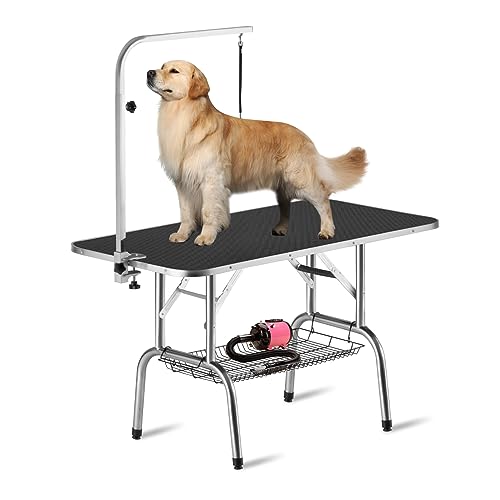 Foldable Black Dog Grooming Table with Adjustable Arm