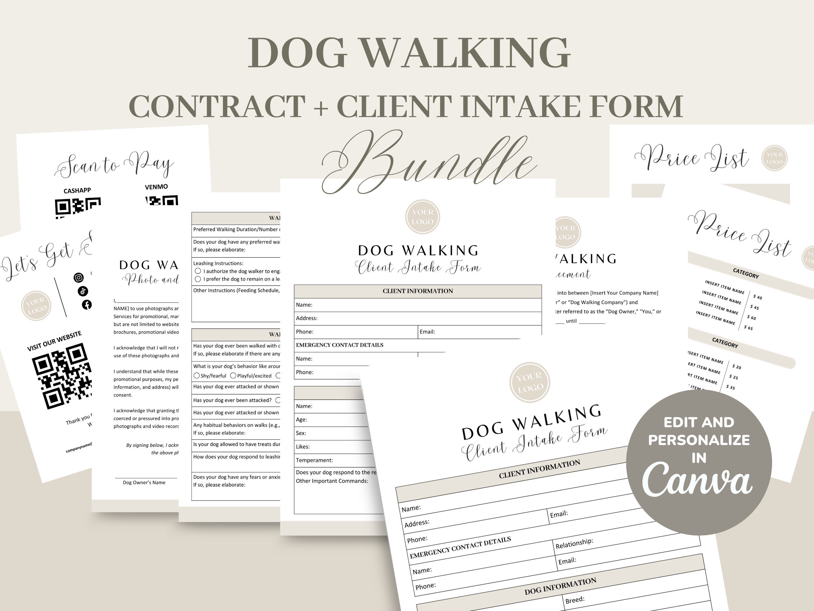 Editable Dog Walking Service Agreement/Contract Template