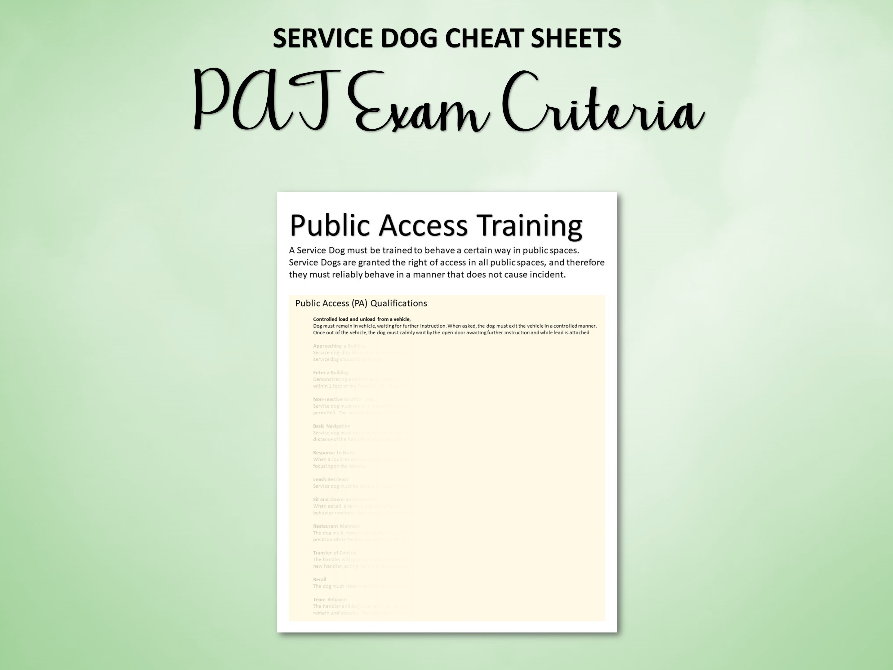 Service Dog Cheat Sheets