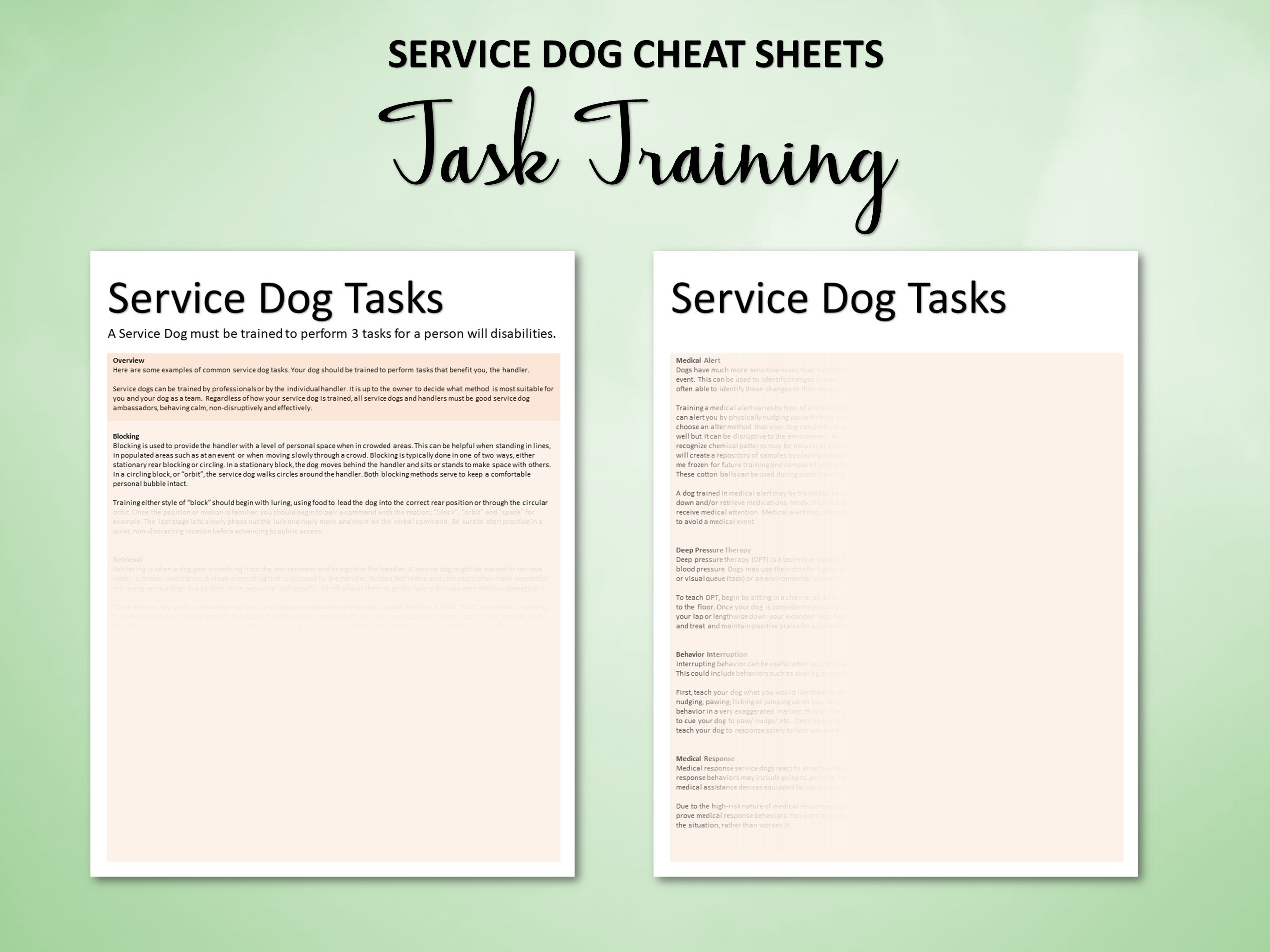 Service Dog Cheat Sheets