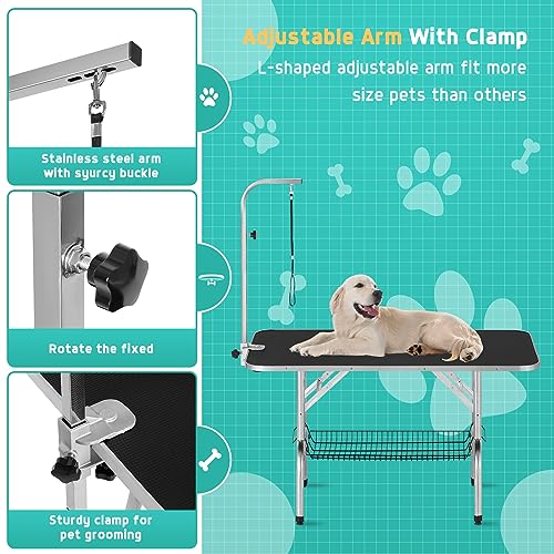 Foldable Black Dog Grooming Table with Adjustable Arm