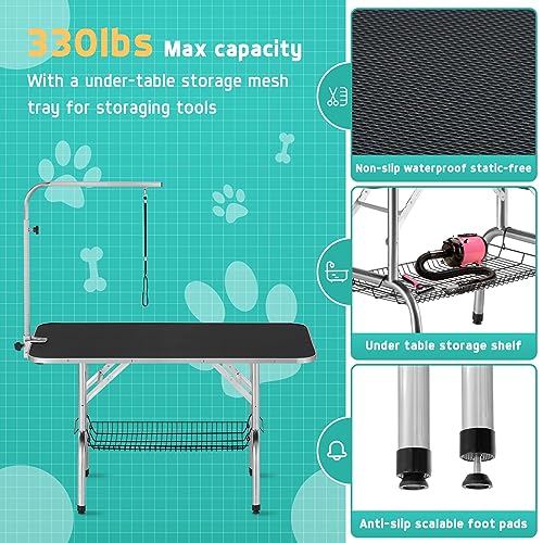 Foldable Black Dog Grooming Table with Adjustable Arm